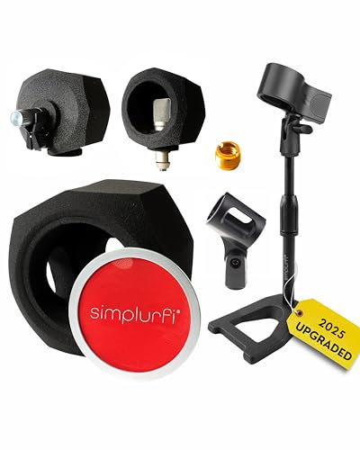 SIMPLURFI Recording Booth-Microphone Isolation Ball All-in-1-Portable Audio Shield Pop Filter for Home Studio Vocal Acoustic Sound Proof -Complete with Metal Mic Stand and 2 Mic Clips