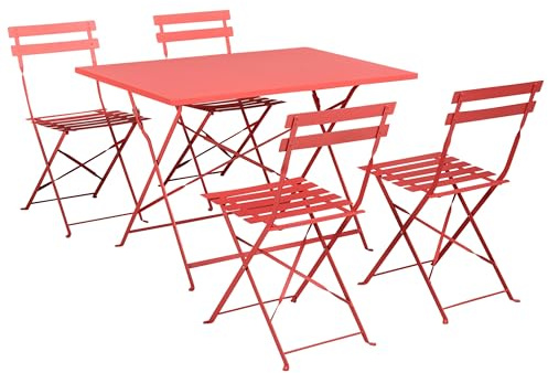 Beliani Steel Garden Outdoor Dining Set Folding Table and 4 Chairs Red Fiori