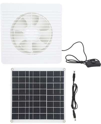 Pilipane Solarbetriebener Ventilator, 15 W, hocheffizienter Abluftventilator mit 6 Flügeln für Hühnerställe, Gewächshäuser, Tierhäuser, Schuppen, Dachböden, Fensterlüftung, ABS-Material (8 Zoll)