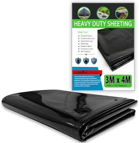 CHESTAF Bâche en plastique noir très résistante de 3 m x 4 m, 1100 g d'épaisseur, bâche de protection contre la poussière pour l'extérieur, grande construction, jardinage, protection contre les