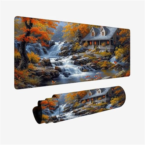 Mauspad Herbst Schreibtischunterlage, Gaming Mauspad Orange Mousepad Groß 520x250, Wasserdicht Anti-Rutsch Mouse Pad, Verbessert Präzision und Geschwindigkeit, Gaming Accessories, Geschenke H2-738