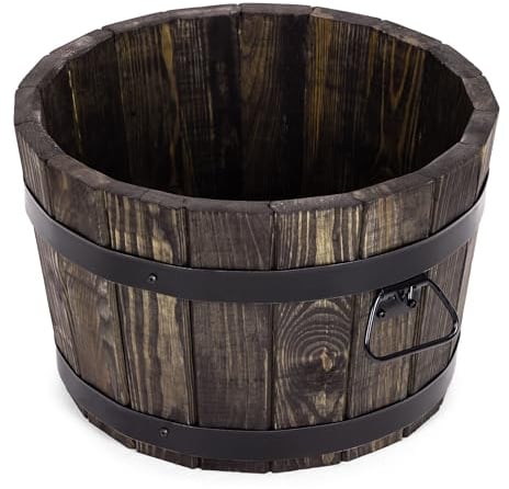 DREWDON Pot de fleurs en bois rond 50 x H31 cm - Grand pot de fleurs en bois de pin en forme de tonneau - 40 L, marron, pour jardin, terrasse et balcon