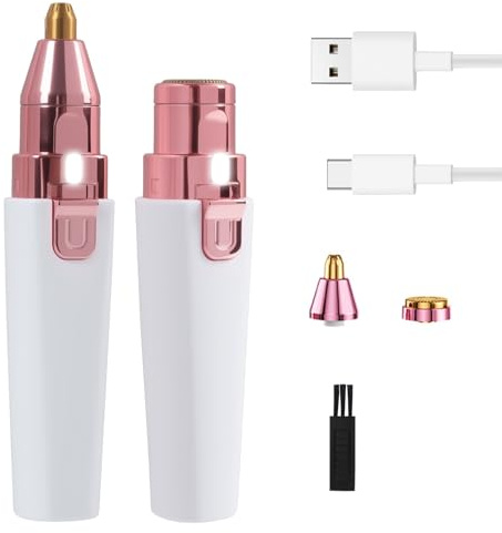 Augenbrauenrasierer 2 in 1, Elektrischer Gesichtshaarentferner für Frauen, Gesichtsrasierer Damen mit LED-Licht, Sicher und Schmerzfrei Eyebrow Trimmer, für Gesichtshaarentfernung Augenbrauen Körper