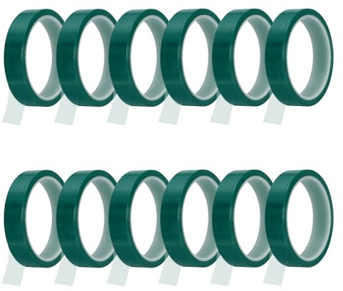 sourcing map 12 Rollen Wärmeband, 20 mm x 33 m, keine Rückstände, hochtemperaturbeständiges Klebeband, Wärmeübertragungsband für Sublimation, Elektronik, 3D-Druck, Löten, Grün