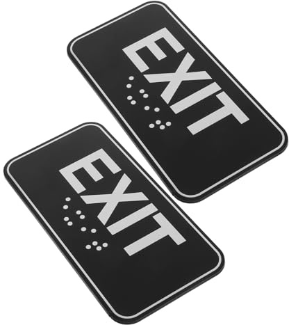 Cartello di Uscita in Acrilico 2 Pezzi Nero 15x8 Cm Braille | Autoadesivo, Uso Interno ed Esterno, Resistente alle Intemperie, Formato 15x8cm