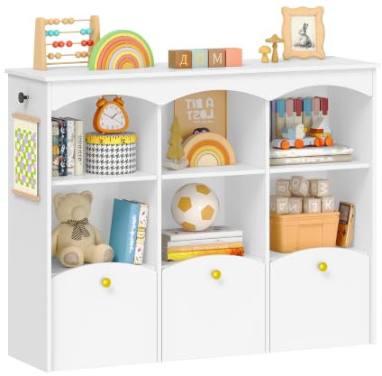 Hzuaneri Kinderregal 103 cm Breite, Kinderzimmer Möbel Weiß | Kinderregal mit 3 Rollboxen, 6 offene Fächer, Spielzeug Aufbewahrung, für Kinderzimmer Wohnzimmer, 30 x 103 x 80 cm, KB33303X