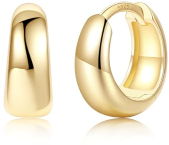 Silvora Creolen Silber Gold Schwarz Damen 8/10/12/14mm Chunky Hoop Ohrringe | Hypoallergene 925 Silber Ohrstift, Vergoldet Antioxidativ Huggie Kreolen Geburtstag Geschenke für Frauen Herren