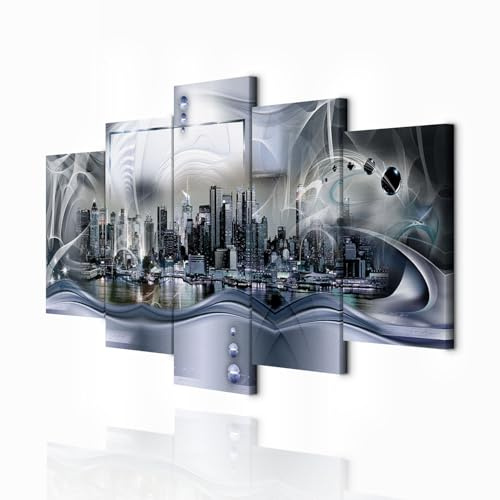 decomonkey Wandbilder New York 200x100 cm 5 Teilig Leinwandbilder Wanddeko | Bild auf Leinwand, Kunstdruck, Wohnzimmer, Wanddekoration