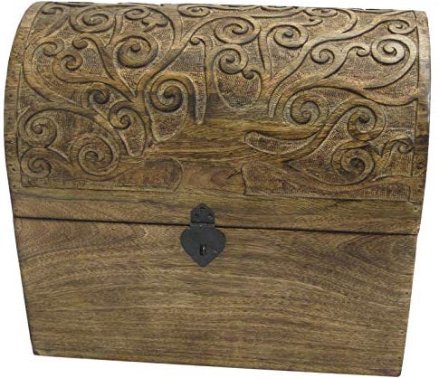 40cm Wooden 6 Bottle Wine Box Chest Tree of Life Design Hand Carved Mango Wood
