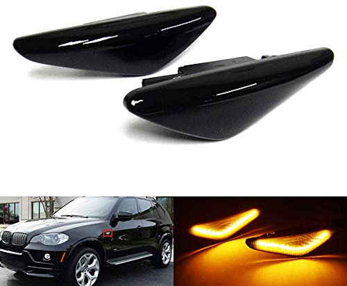 RZG 2x Black Smoked Lens Side Indicator Amber LED Marker Repeater Light For F25 X3 E70 X5 E71 E72 X6