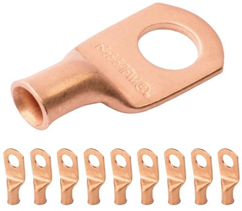 Selterm 8 AWG (10 mm²) - 7,9 mm (M8) ⌀ Bolzen UL-Hochleistungs Kabelschuhe mit Breiter Auflagefläche, Batterie Kabelhülsen, Ösen aus Unisoliertem Kupfer, Rohrförmiger Ringkabelschuh [B7] - 10 St.
