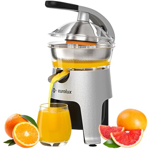 Eurolux Die Cast Stainless Steel Electric Citrus Juicer Squeezer, for Orange, Lemon, Grapefruit | 300 Watts of Power, with.