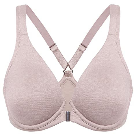 DELIMIRA Women's Front Fastening Bras Seamless Unlined Racer Back Plus Size Underwired Plunge Bra Cameo Heather 40D