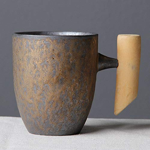 THUMBGEEK Tasse à café japonaise vintage en céramique avec poignée en bois pour la maison et le bureau Gris-C