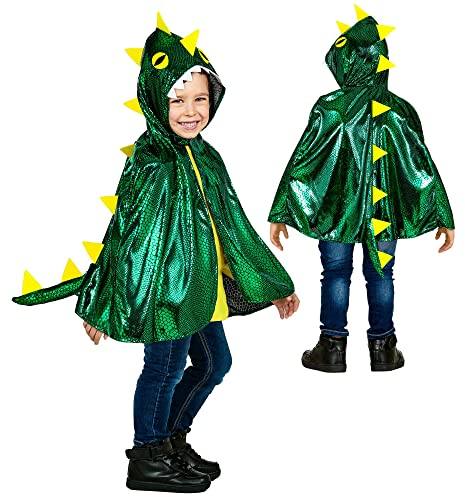 W WIDMANN MILANO Party Fashion - Costume enfant dragon, cape avec capuche, dinosaure, cracheur de feu, animal, fête à thème, carnaval