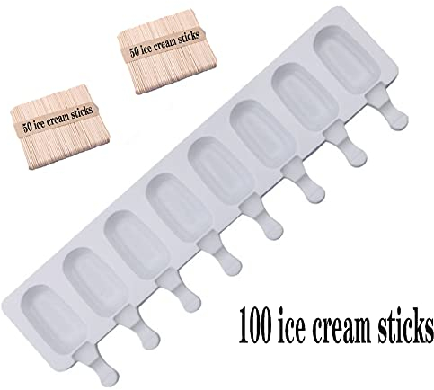 Moule Glace 8 Cellules, moule glace,Moulle Magnum Cake Four Réutilisables avec 100 Bâtonnets en Bois, Moule à Popsicle pour Maison Dessert, Jus de Fruits, Yoghurt, Crème Glacée
