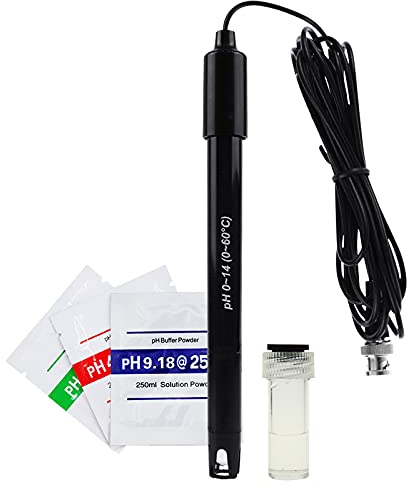 DANOPLUS 300 cm de longueur Câble Électrode Sonde de pH remplaçable (0-14 pH), Connecteur BNC avec 3 sachets de poudre d'étalonnage