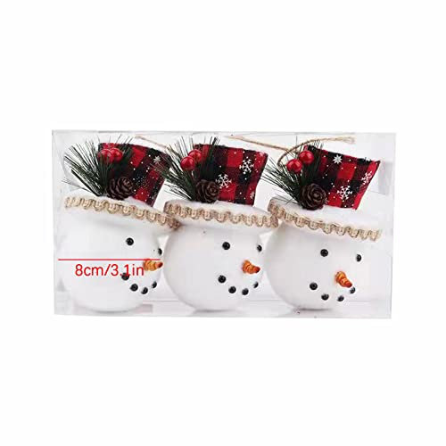 Weihnachtskugel-Ornamente, niedlicher Schneemann, Weihnachtsbaumkugel-Dekorationen mit Tannenzapfen und Beeren, 8 cm, rot, schwarz, 6 Stück