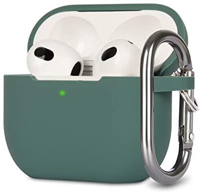 KOKOKA Silikon Hülle Kompatibel mit AirPods 3 Case und Schutzhülle für AirPods 3rd Generation 2021, Stoßfeste Weiche Dünne Case für Airpods 3 Mit Karabiner, Front-LED Sichtbar, Deep Green