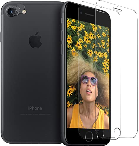 Tempered glass for iPhone SE 2 protective film, iPhone 7/8 tempered glass [4-in-1 value set, 2x screen protector, 2x camera protection] tempered glass film for Apple iPhone SE 2nd generation film