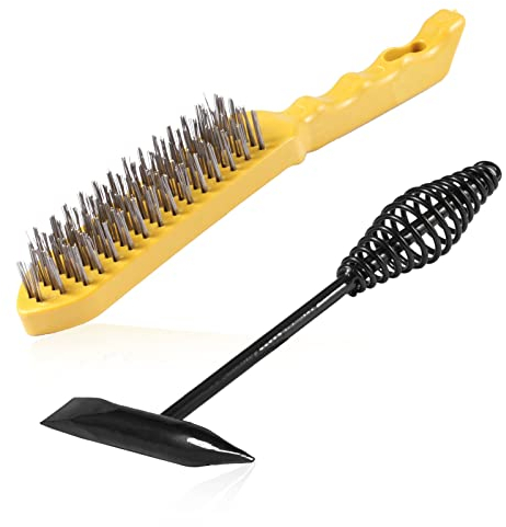 LEONTOOL 10 Welding Chipping Hammer and Wire Brush with Curved Wood Handle Welding Hammers Slag Removal Tool with Coil Spring Handle Scratch Wire Brush Slag Removal Tool for Cleaning Removing Slag