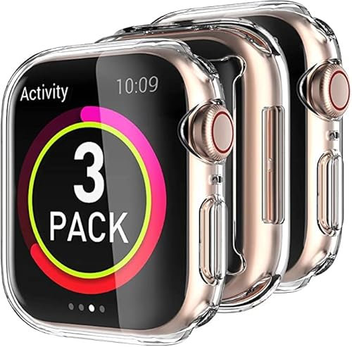 Delidigi 3 pezzi Cover Apple Watch 45mm, Custodia Protettiva per Schermo in TPU Trasparente per iwatch Series 9 (2023) Series 8 Series 7 (45MM, Trasparente)