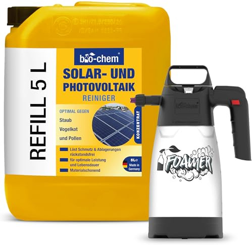 bio-chem Solarreiniger PV Konzentrat 5L mit Foamer | Bis 1:20 verdünnbar | für Solar- und Photovoltaikflächen, tiefenwirksam und materialschonend