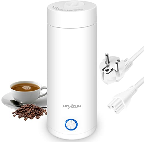 SKJJL Mini Bouilloire Electrique de Voyage, 3 en 1 Mini Bouilloire et Mini Thermos, Bouilloire Electrique 3 Minutes de Cuisson Rapide, 400ml Bouilloire Electrique Portable Thé, Lait, Café XMA00741-1