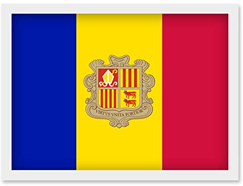 Artery8 Andorra National Flag Patriotic Vexillology World Flags Country Region Poster Artwork Framed Wall Art Print A4