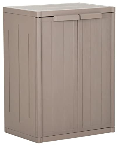 Festnight Gartenschrank Kunststoffschrank Haushaltsschrank Spindschrank Terrassenschrank Balkonschrank Putzschrank 2 Türen und 2 Regalen Braun 65 x 45 x 88 cm