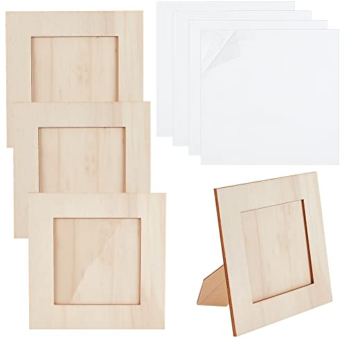 OLYCRAFT 4 Stück 16 x 16 cm unbehandelter Bilderrahmen Aus Holz Quadratisch Bastelrahmen Set Natürliches Holz DIY Bilderrahmen Für Tischdisplays Und Bastelarbeiten DIY Malprojekte