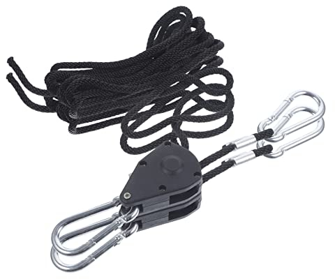 FUNOMOCYA 4Pcs Adjustable Heavy Duty Ratchet Rope Hanger for LED Grow Lights Reinforced Metal Gears for Hanging Plant Fixtures and Equipment Versatile Clip Hangers for Indoor Gardening