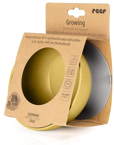 reer Growing Lernschale mit Saugnapf | nachhaltiges Geschirr für Kinder | perfekter Halt auf jedem Tisch dank großem Saugnapf | Beikost | gelb