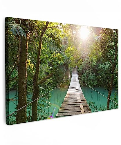 MuchoWow© Bilder Groß 120x80 cm XXL Wohnzimmer Deko Modern Wandbild Foto auf Leinwand Bild Schlafzimmer Room Decor Geschenke Dschungel - Wasser - Brücke - Natur - Grün - Pflanzen