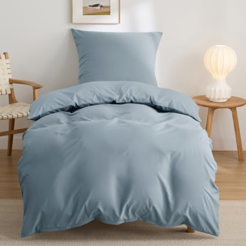 BEDSURE Bettwäsche 135x200 2teilig Mikrofaser - Mineralblau, 80x80 Kissen | Kontrast-Design Wendebettwäsche mit Reißverschluss, Oeko-TEX zertifiziert, einfache Montage, für Zuhause & Hotel