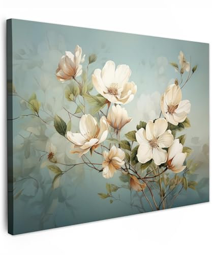 MuchoWow© Impression sur Toile Decoration Murale Peinture 40x30 cm Tableaux Decoratifs Muraux Déco Chambre Tableau Salon Vintage - Fleurs - Blanc - Branches Nature