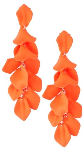 Pendientes de Gota de Pétalos de Acrílico Pendientes Largos de Rosa Pendie de Flores Exageradas Colgante Personalizado Naranja de Borla Floral Pendientes Fiesta Mujer y Niñas Años 80