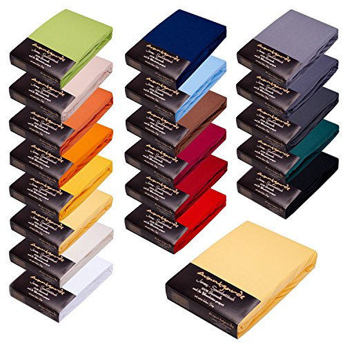 AVANTGARDE Premium Spannbettlaken - 140x200-160x220-40cm Steg - auch für Boxspringbett & Wasserbett - Spannbetttuch, ca.170g/m² - Bettlaken 100% Jersey Baumwolle (03 Hellgelb)