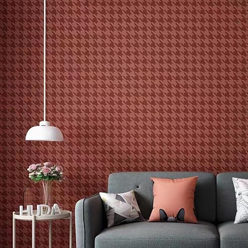 BaierSai 9,5 x 0,53 m geometrische Hahnentritt-Tapete, dunkelrot, wasserdicht, matt, strukturiert, PVC-Tapete, Rolle für Schlafzimmer, Wohnzimmer, 4,5 cm B x 80 cm L = 5,035 m²