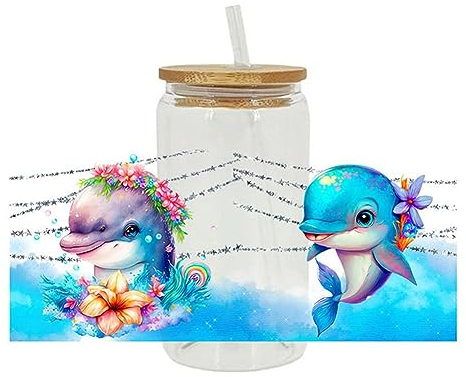 3D Uv Dtf Transfers Aufkleber Delphin Blume Wal Gedruckt für DIY Glas Keramik Aufkleber Metall F7f7 Leder Wasserdicht