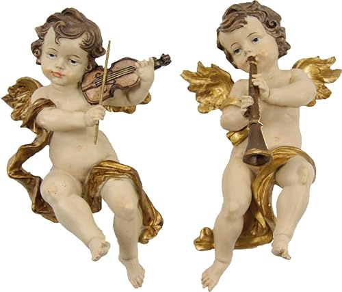 FADEDA 2X Wandengel musizierend farbig/Höhe:14 cm/handbemalt/detailgetreue Krippen Figuren - Weihnachten Tisch Dekoration Krippe Zubehör