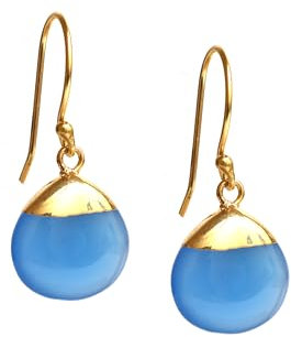 Gempires Blue Onyx Teardrop Dangling Earrings for Women Simple Dainty Crystal Jewelry with Hypoallergenic Gold Plated Hooks Jewelry