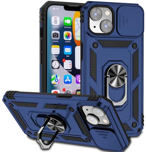 IMIRST Phone Case Compatible with iPhone 14 Plus Shockproof Tough Heavy Duty Built-in Kick Stand Sliding Cover Military Protective Outdoor Sport Bumper for Apple iPhone 14 Plus. JS Blue