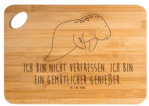 Mr. & Mrs. Panda Bambus - Schneidebrett Seekuh Chillen - Geschenk, Diätwahn, Holzschneidebrett, Holz Bretter, Diät, Urlaub, Essen, Meerestiere,
