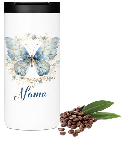 GRAZDesign Kaffeebecher personalisiert mit Namen - Schmetterling - Thermobecher Geschenk beste Freundin, Mama, Oma, Chefin, Kollegin, Edelstahl 400ml