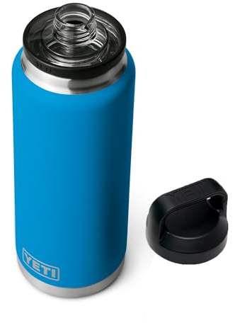YETI Rambler Bouteille isotherme en acier inoxydable avec bouchon Chug – 1,1 l – Big Wave Blue