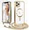 Ethanger Handyband für iPhone 11 Pro Hülle mit Band + 2 Stück Glas Schutzfolie Transparent Silikon Handyhülle Magnetische Schutzhülle Case zum Kordel Abnehmbar für iPhone 11 Pro Gold
