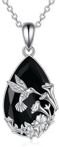 YFN Kolibri Halskette Sterling Silber Schwarz Obsidian Anhänger Turmalin Kristall Heilung Schmuck Spirituellen Schutz Geschenke für Damen Mädchen