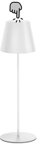Trango Weiß LED Tischlampe IP44 Spritzwassergeschützt 2017-03W kabellos & Touch stufenlos dimmbar 3 Watt 2700K warmweiß Schlafzimmer Garten Restaurant Bar Terrasse Camping Tischleuchte Akku aufladbar