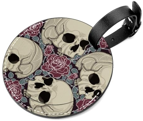 Gepäckanhänger mit Totenkopf-Motiv, für Koffer, Leder, Gepäckanhänger für Reisen, Edelstahl-Schlaufe, Namensschild, für Damen, Tasche, Rucksack, 2 Stück